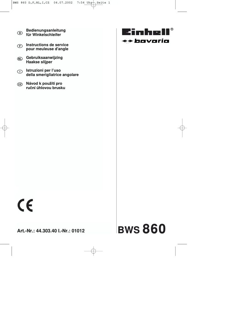 Page 1 of the manual User Manual Einhell BWS 860