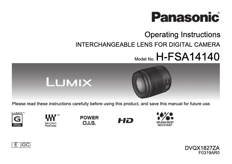 First page image of the manual for H-FSA14140GC