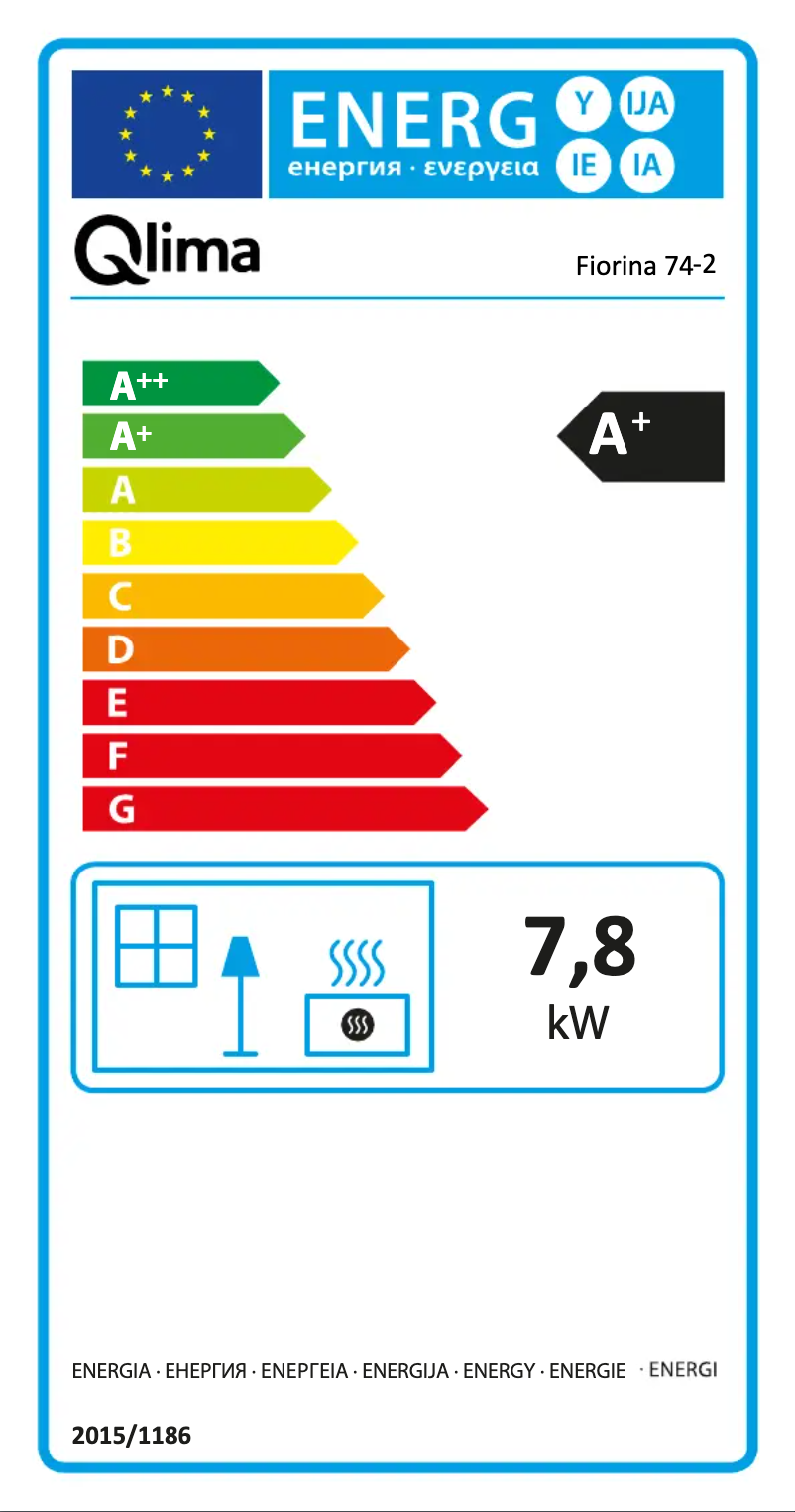 Page 1 of the manual Energy Label Qlima Fiorina 74-2 S-Line