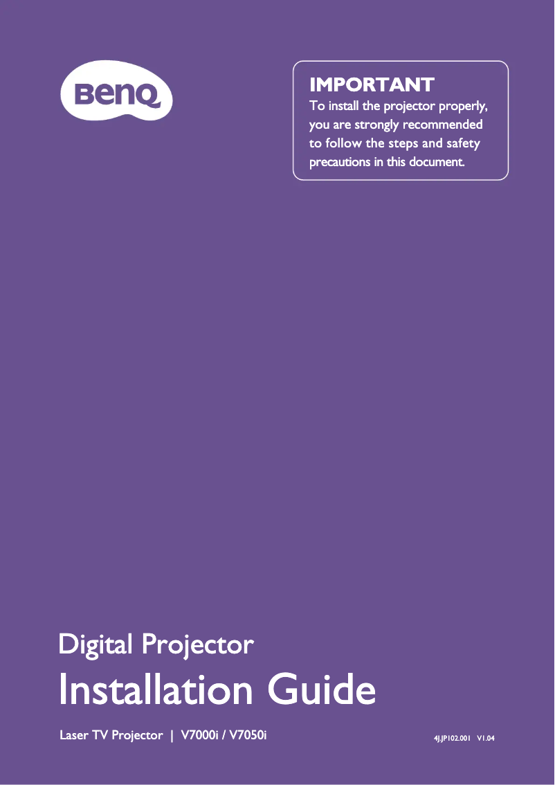 Page 1 of the manual Installation Guide BenQ V7050i