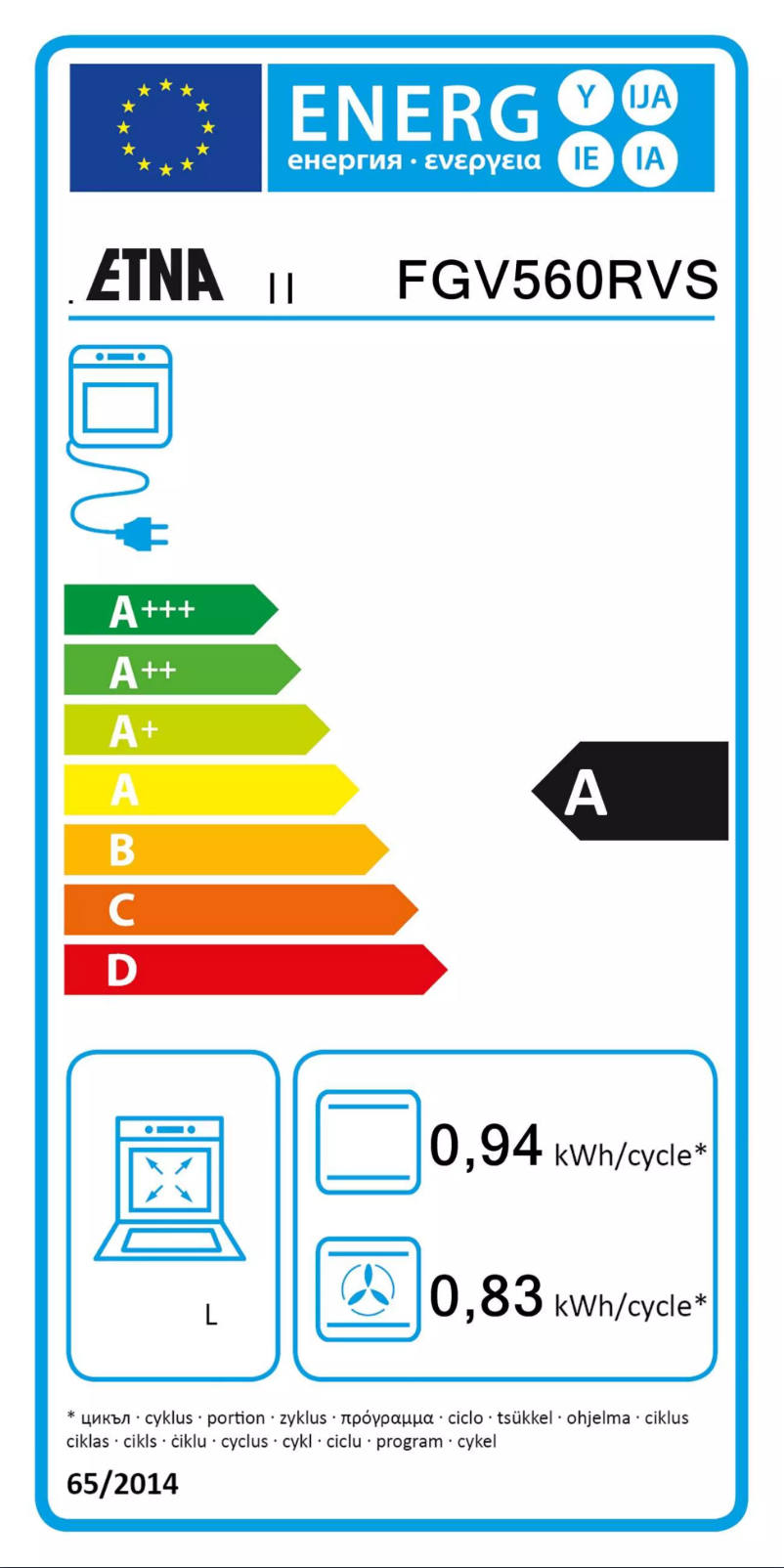 Page 1 of the manual Energy Label Etna FGV560RVS