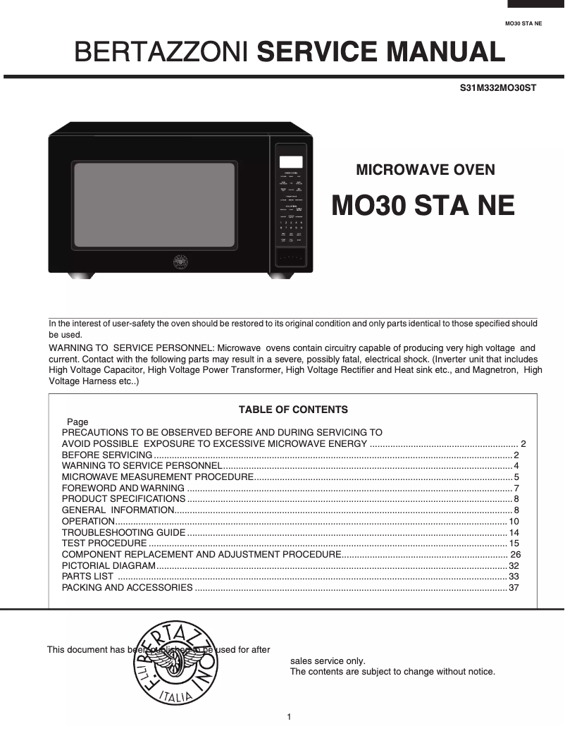 First page image of the manual for MO30STANE