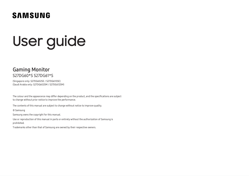Page 1 of the manual User Manual Samsung S27DG600SW