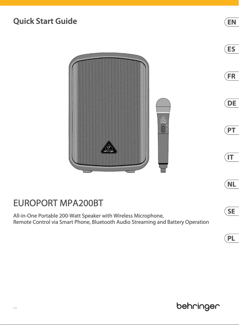 Page 1 of the manual Quick Start Guide Behringer Europort MPA200BT