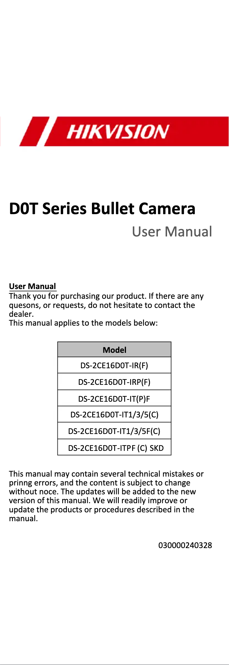 Page 1 of the manual User Manual Hikvision DS-2CE16D0T-IT3