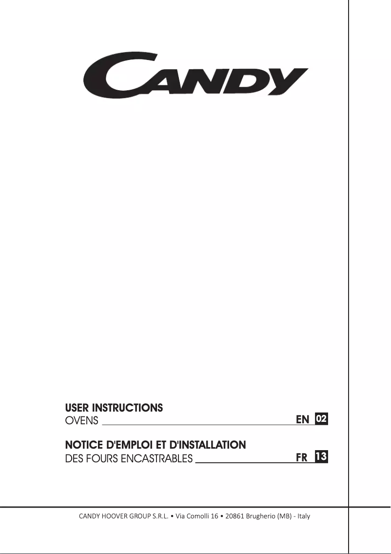 Page 1 of the manual User Manual Candy FCP812X/E