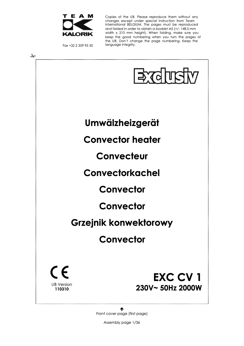 Page 1 of the manual User Manual Kalorik EXC CV 1