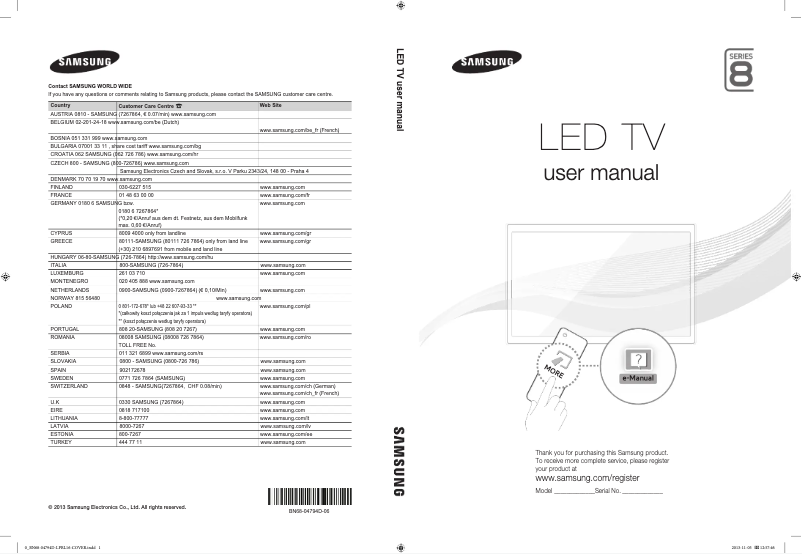 First page image of the manual for UE55F8000ST