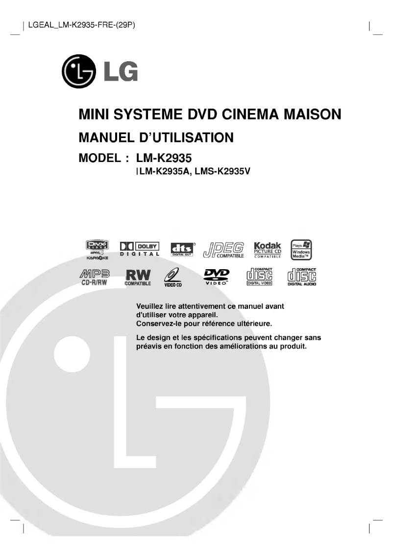 First page image of the manual for LM-K2935A