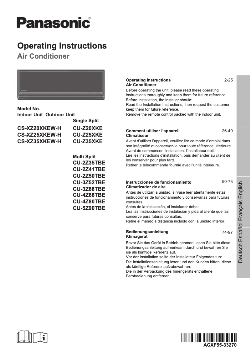 Page 1 of the manual User Manual Panasonic CU-Z35XKE