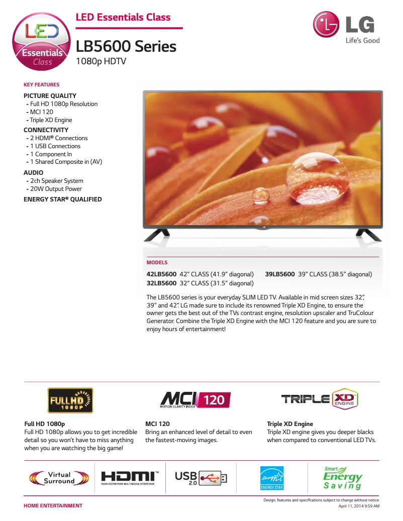 Page 1 of the manual Technical Sheet LG 32LB5600