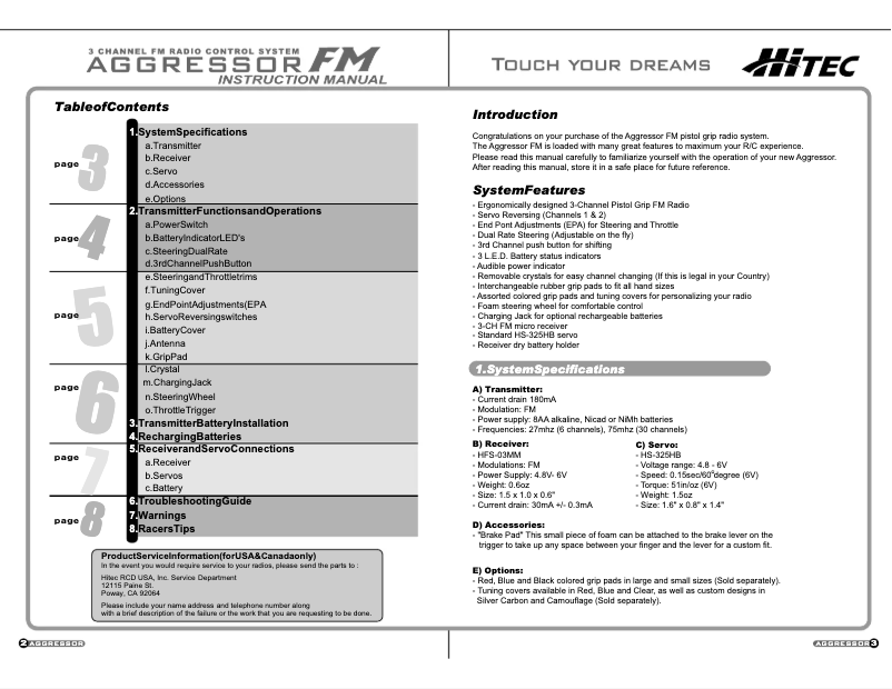 First page image of the manual for Aggressor FM