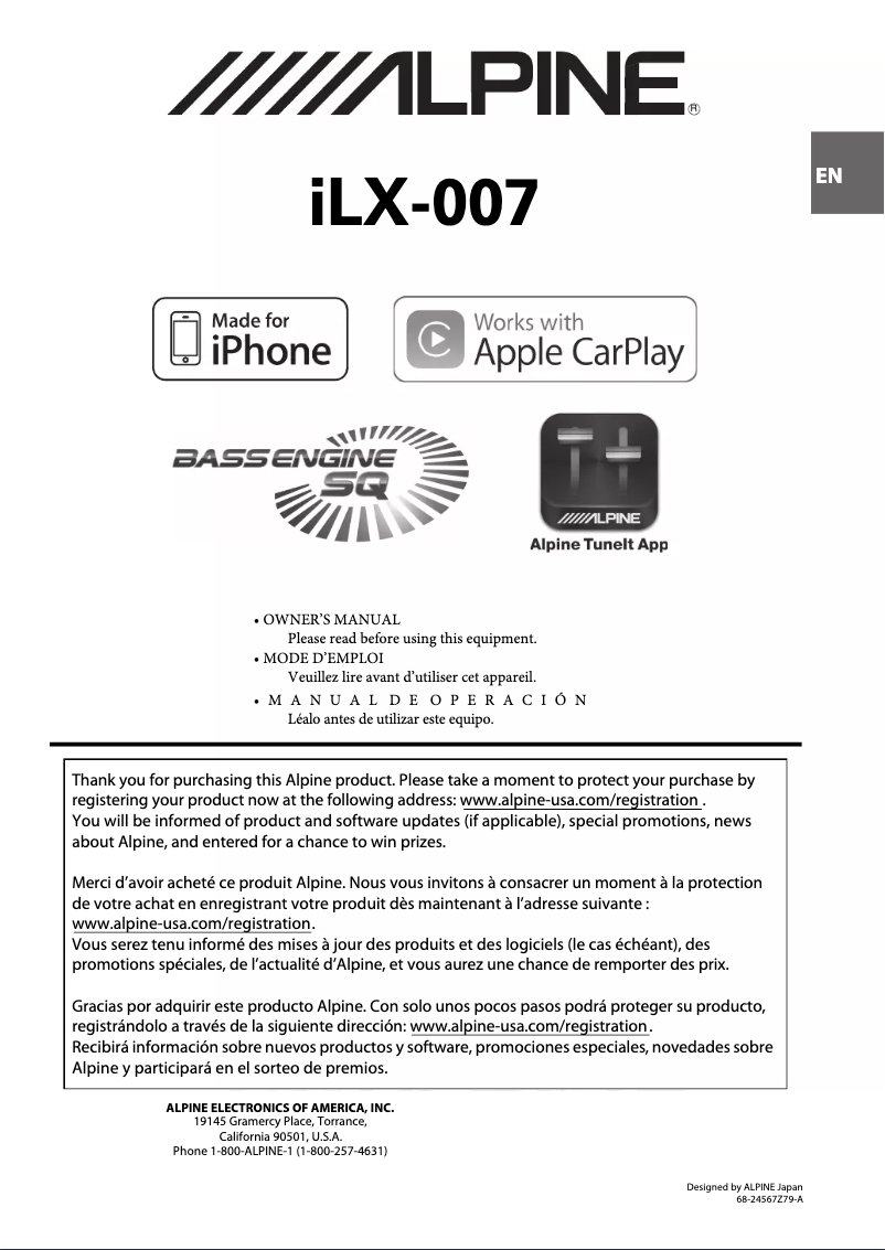 Page 1 of the manual User Manual Alpine ILX-007