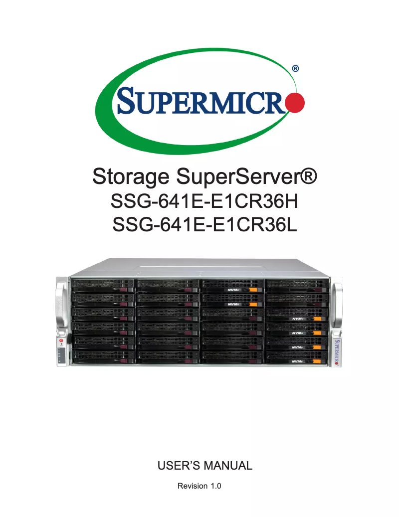First page image of the manual for SuperServer SSG-641E-E1CR36L