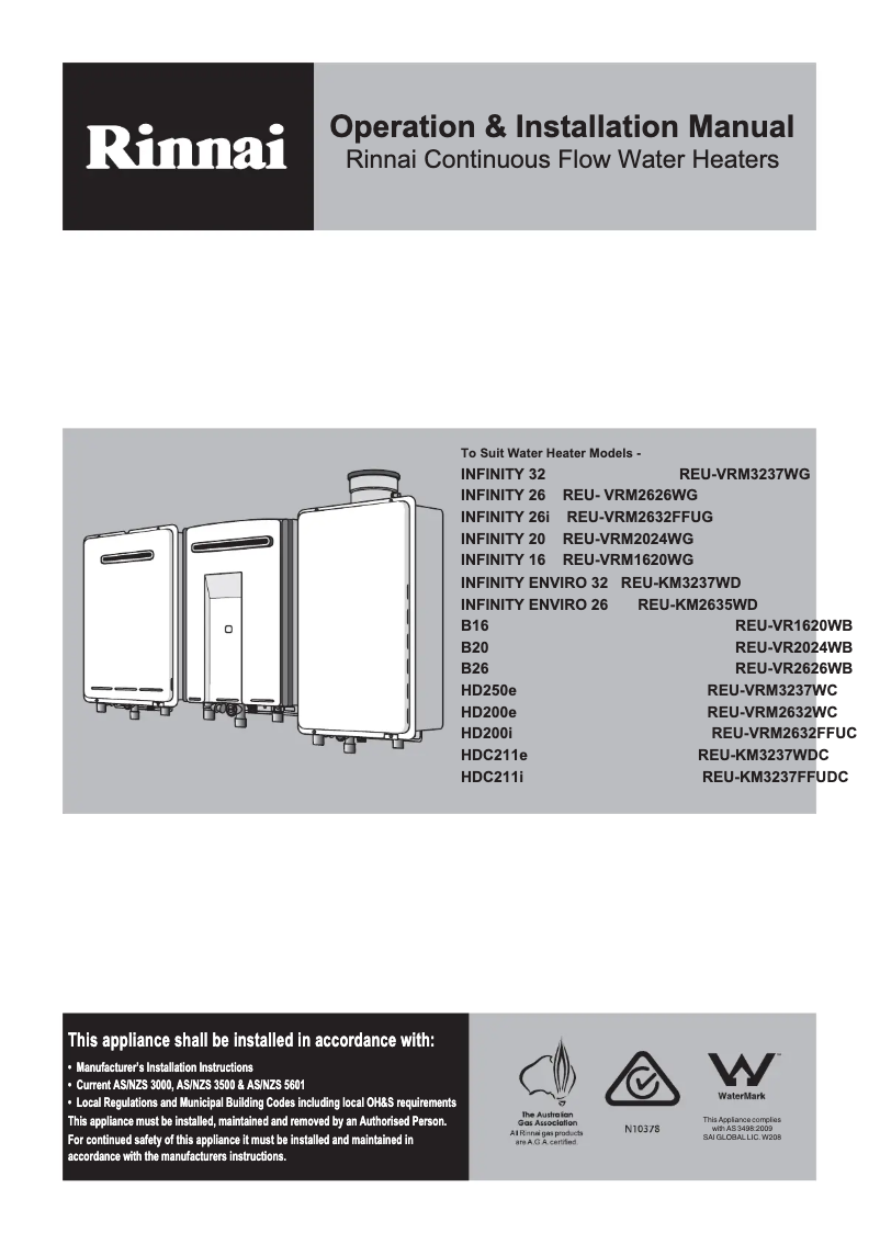 Page 1 of the manual Instructions / Assembly Rinnai Infinity 20