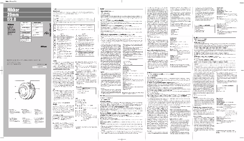 First page image of the manual for Nikkor 20mm f/2.8