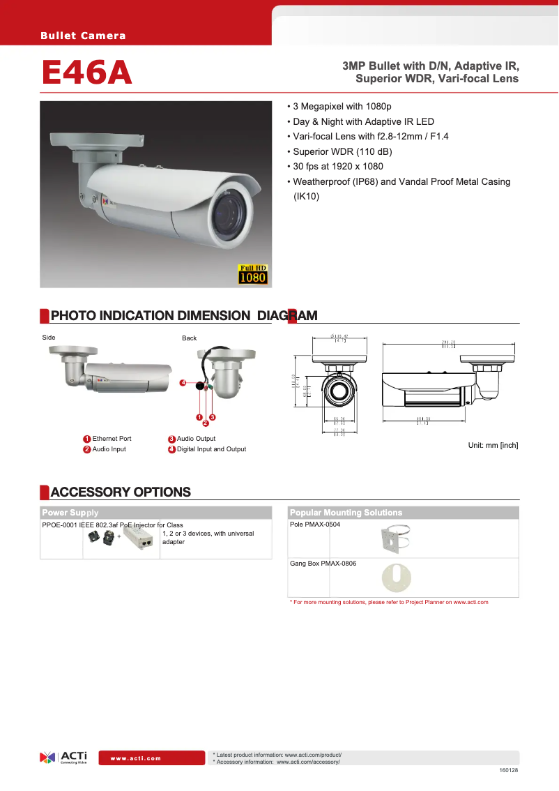 Page 1 of the manual Technical Sheet ACTi E46A