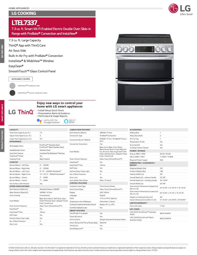 First page image of the manual for LTEL7337D