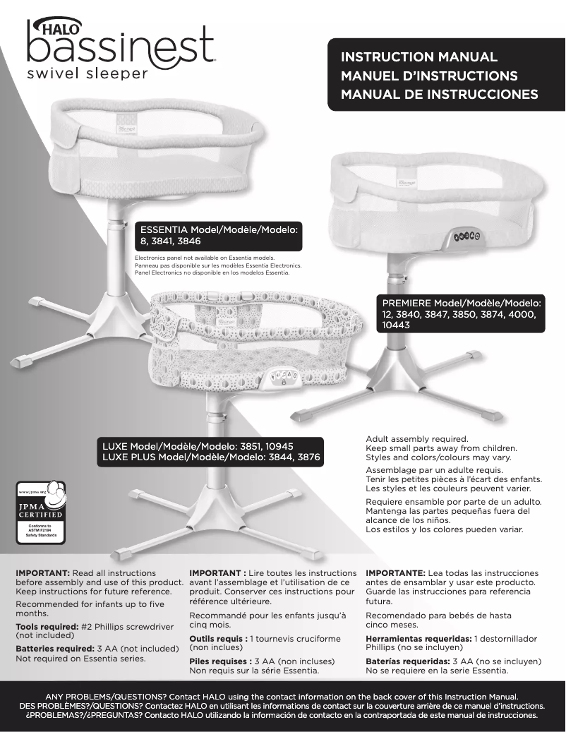 First page image of the manual for Bassinest Luxe Plus 3876