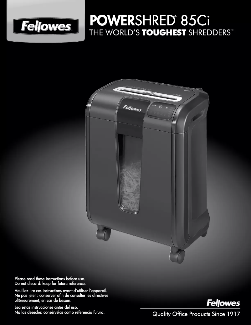 Page 1 of the manual User Manual Fellowes Powershred 85Ci