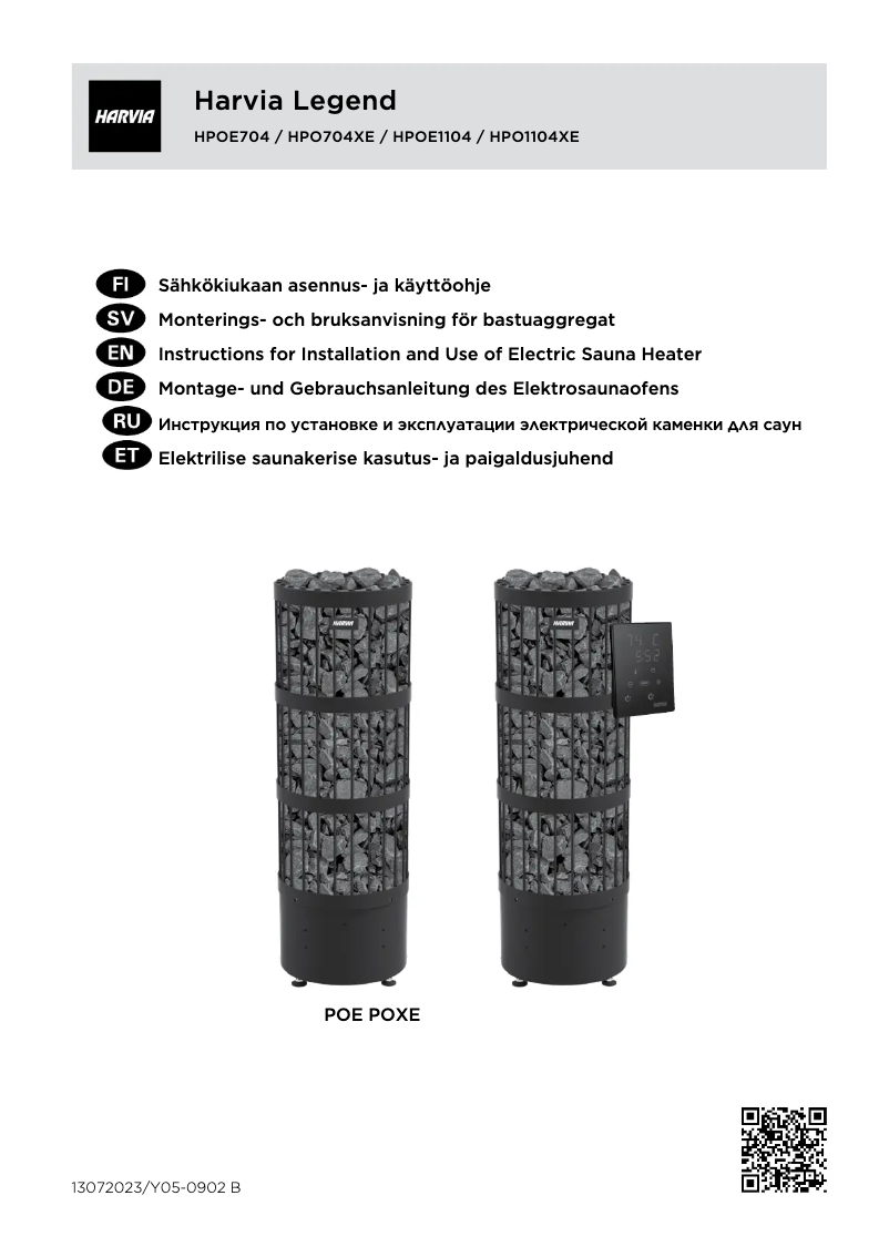 First page image of the manual for Harvia Legend HPOE704