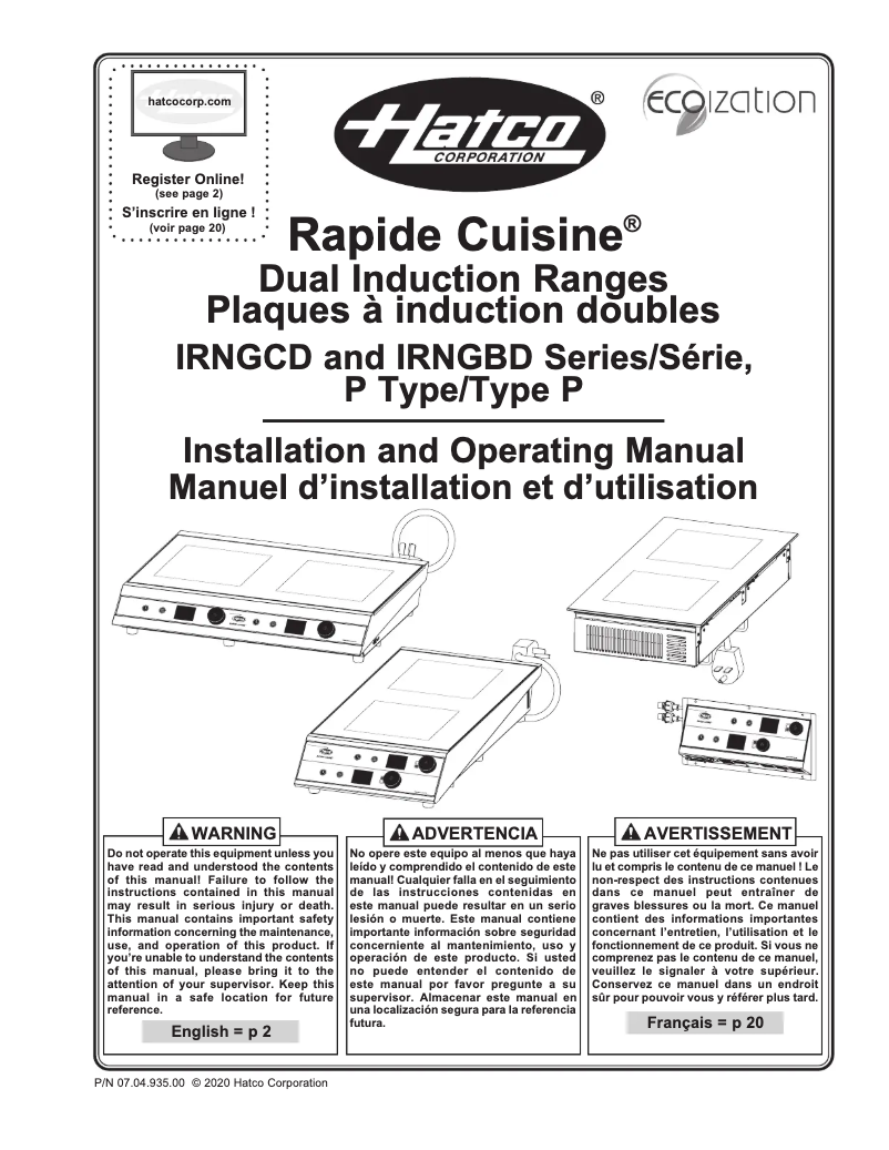 Page 1 of the manual User Manual Hatco Rapide Cuisine IRNG-PB2-24-IA