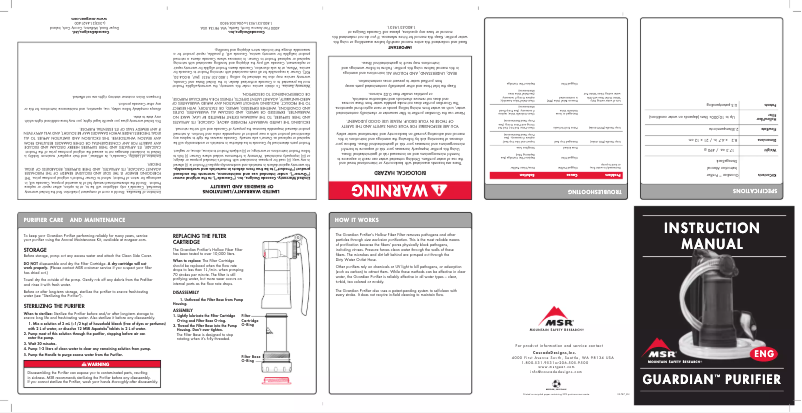 Image de la première page du manuel de l'appareil Guardian Purifier