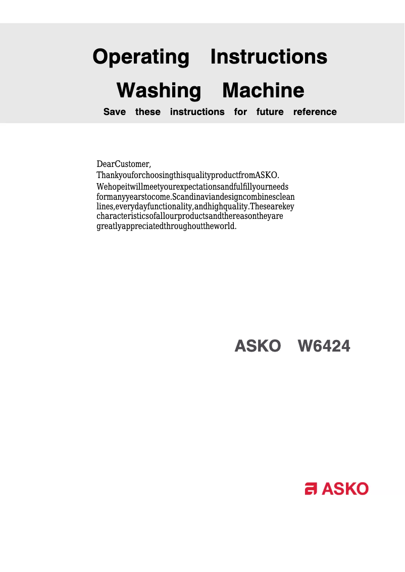 Page 1 of the manual User Manual Asko W6424W