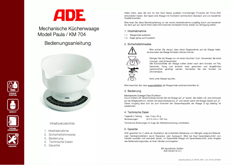 Image de la première page du manuel de l'appareil Paula KM 704