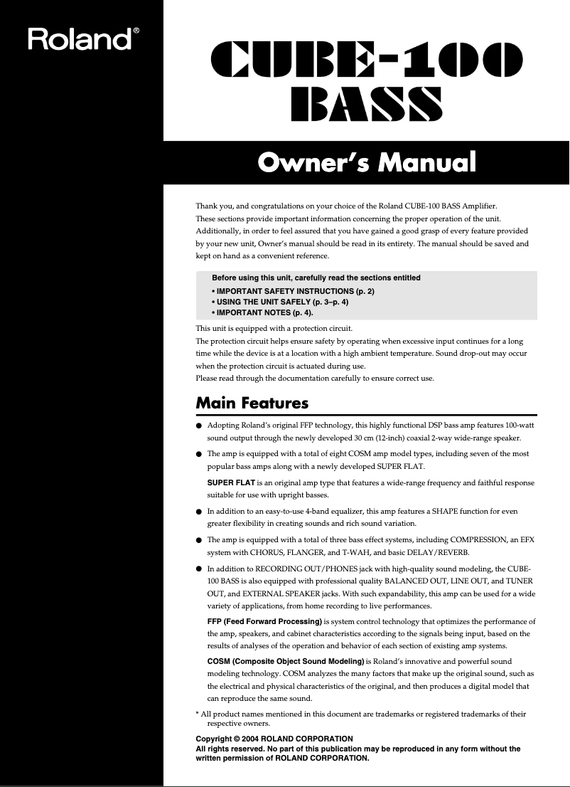 First page image of the manual for Cube-100