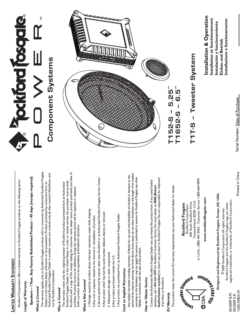 Page 1 de la notice Mode d'emploi Rockford Fosgate T1652-S