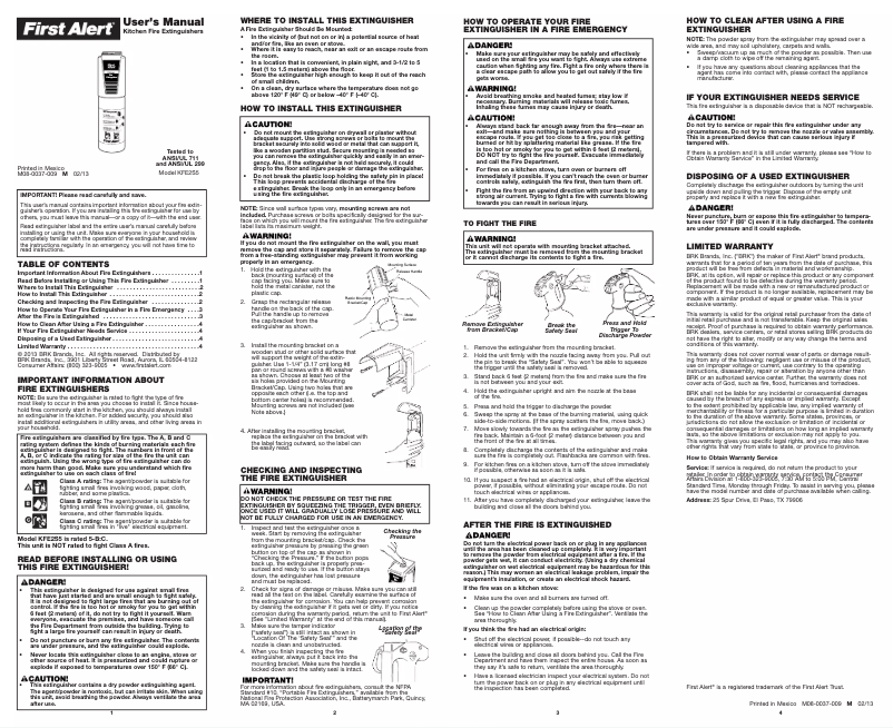 Page 1 of the manual User Manual First Alert KFE2S5