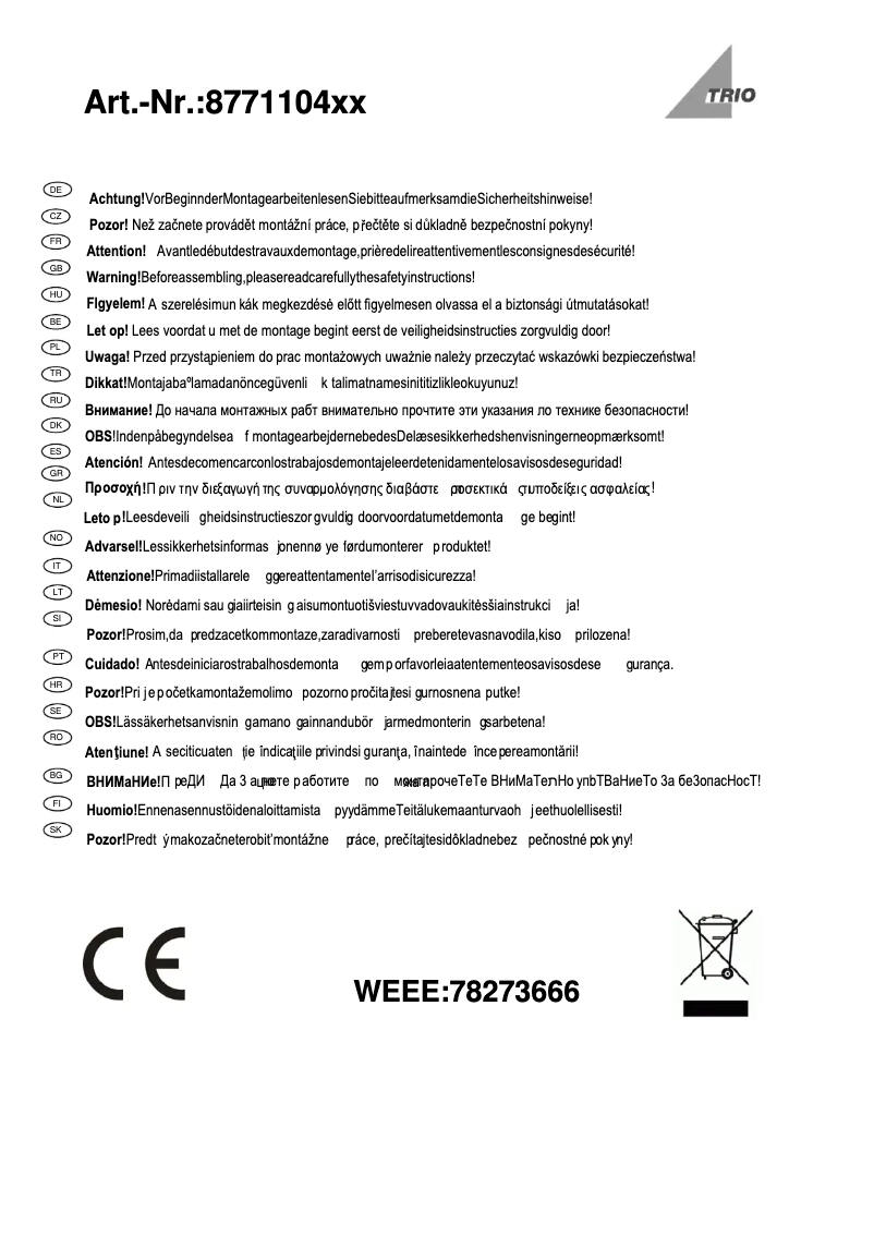 Page 1 of the manual User Manual Trio Lighting Cassini 877110607