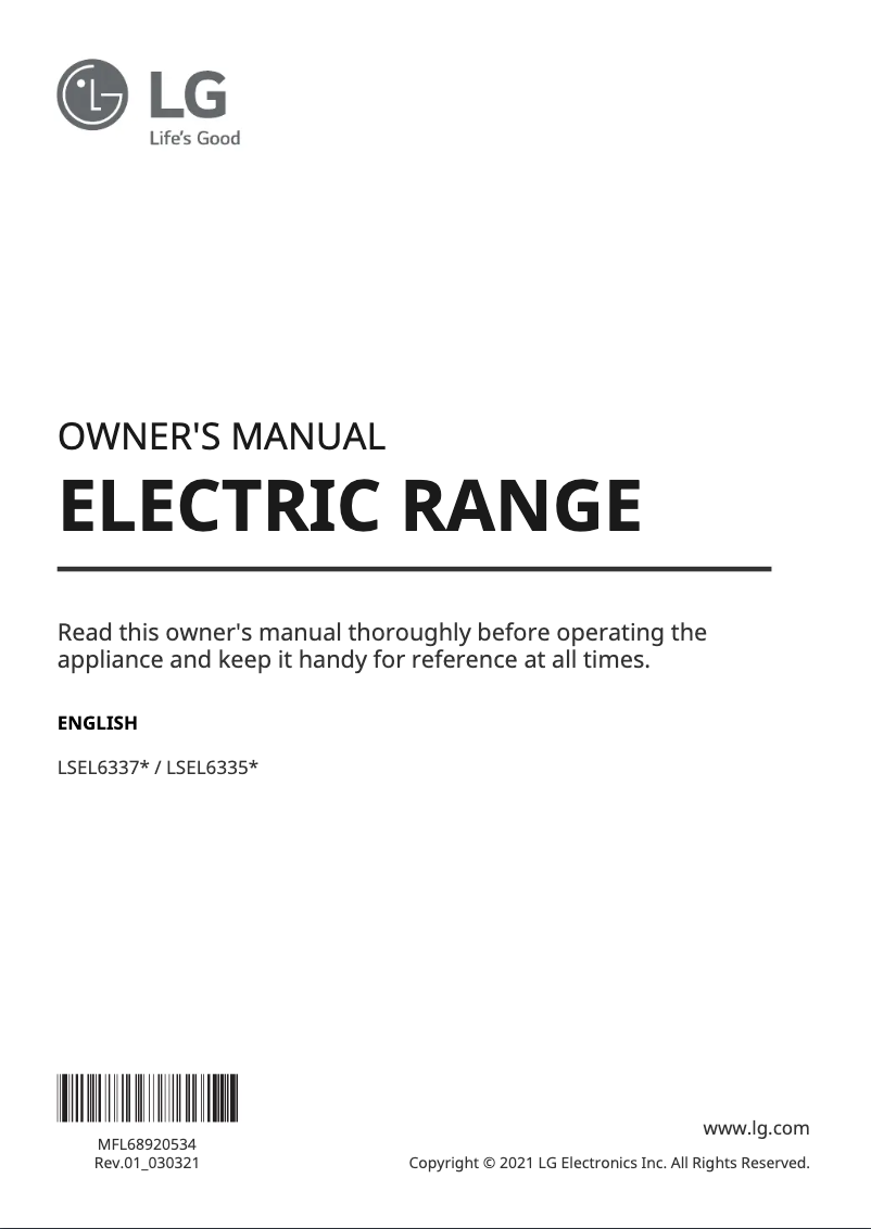 Page 1 of the manual User Manual LG LSEL6337F