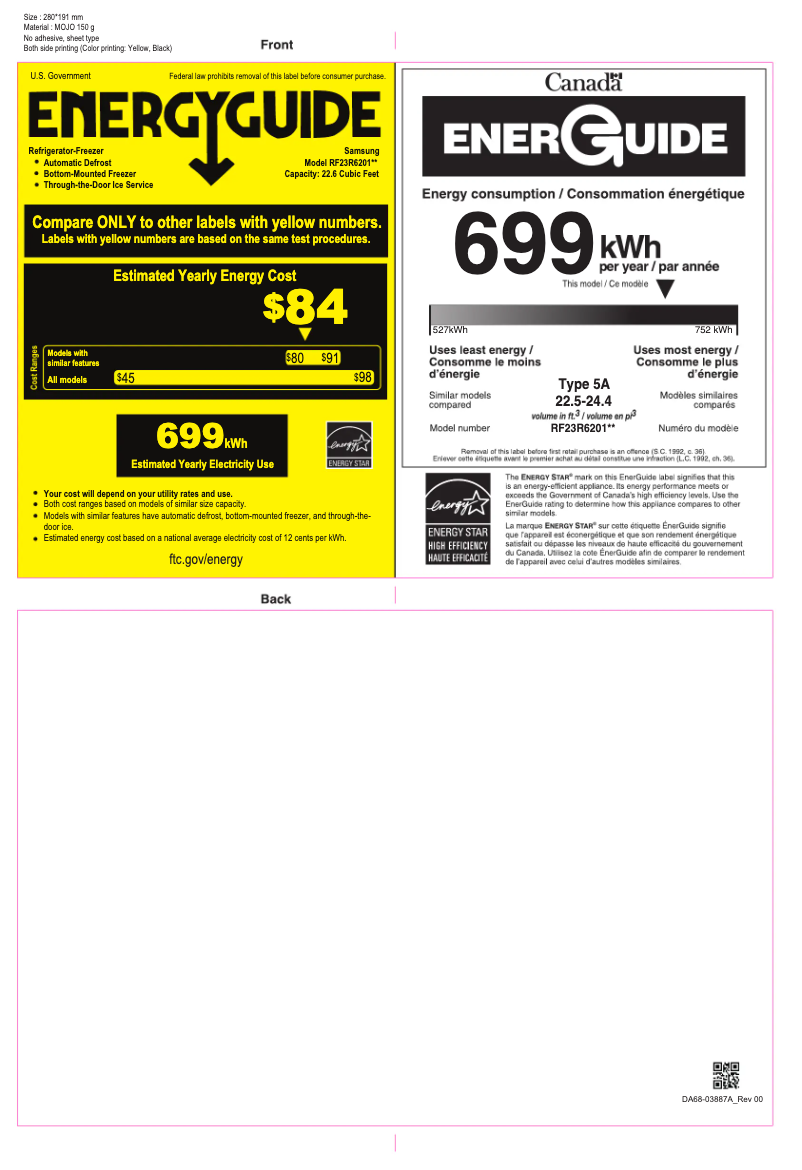 Page 1 of the manual Energy Label Samsung RF23R6201SG/AA
