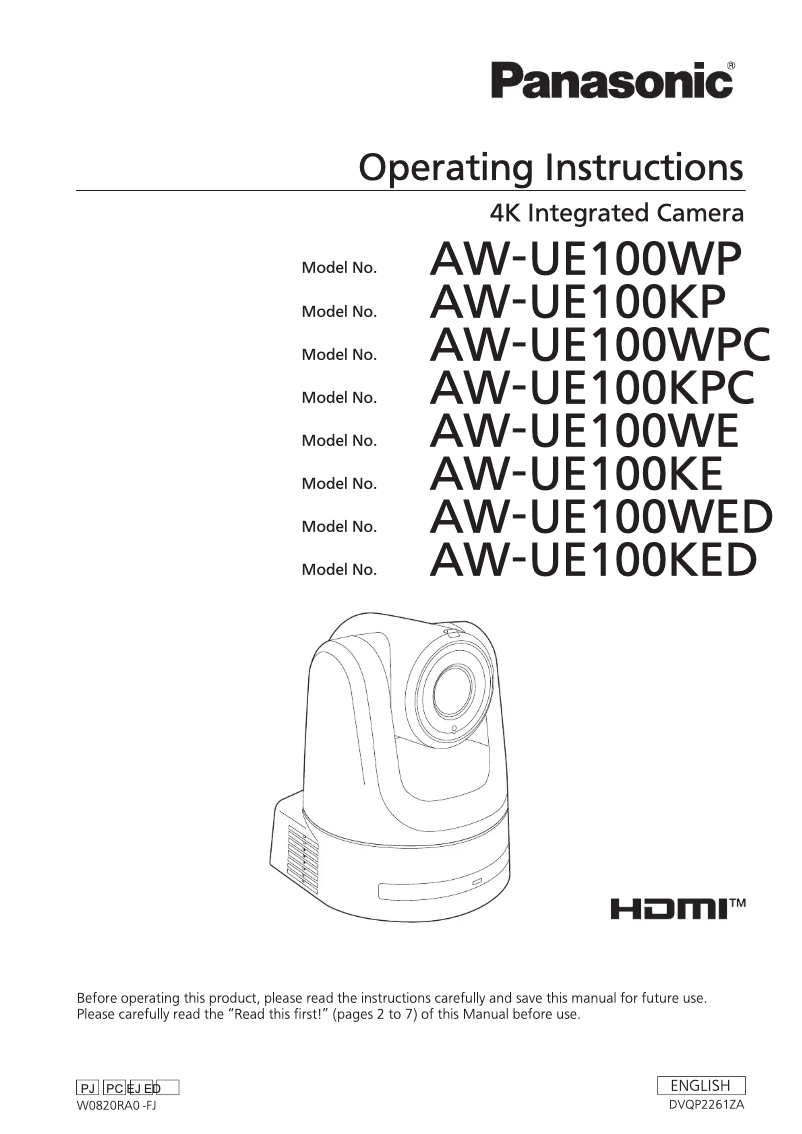 Page 1 of the manual User Manual Panasonic AW-UE100