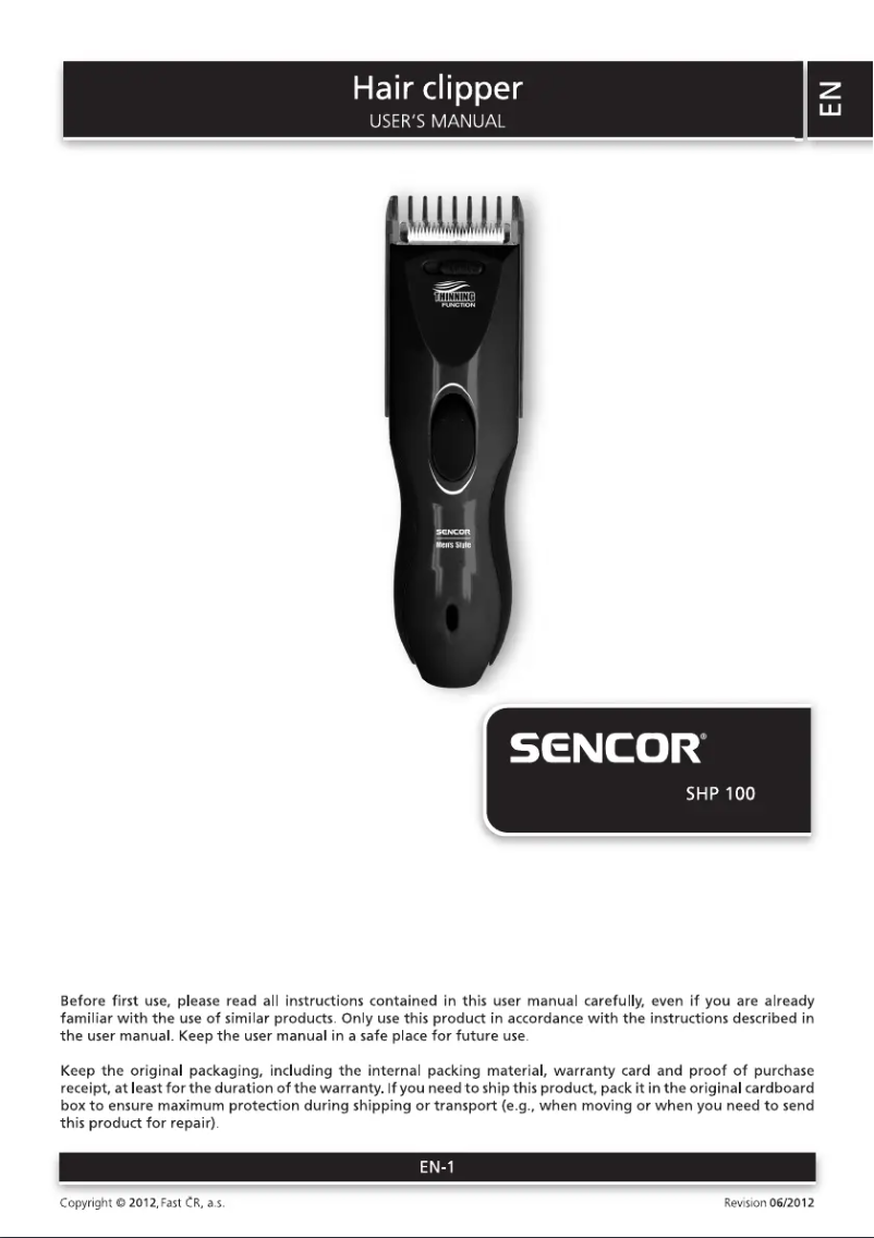 Page 1 of the manual User Manual Sencor SHP 100