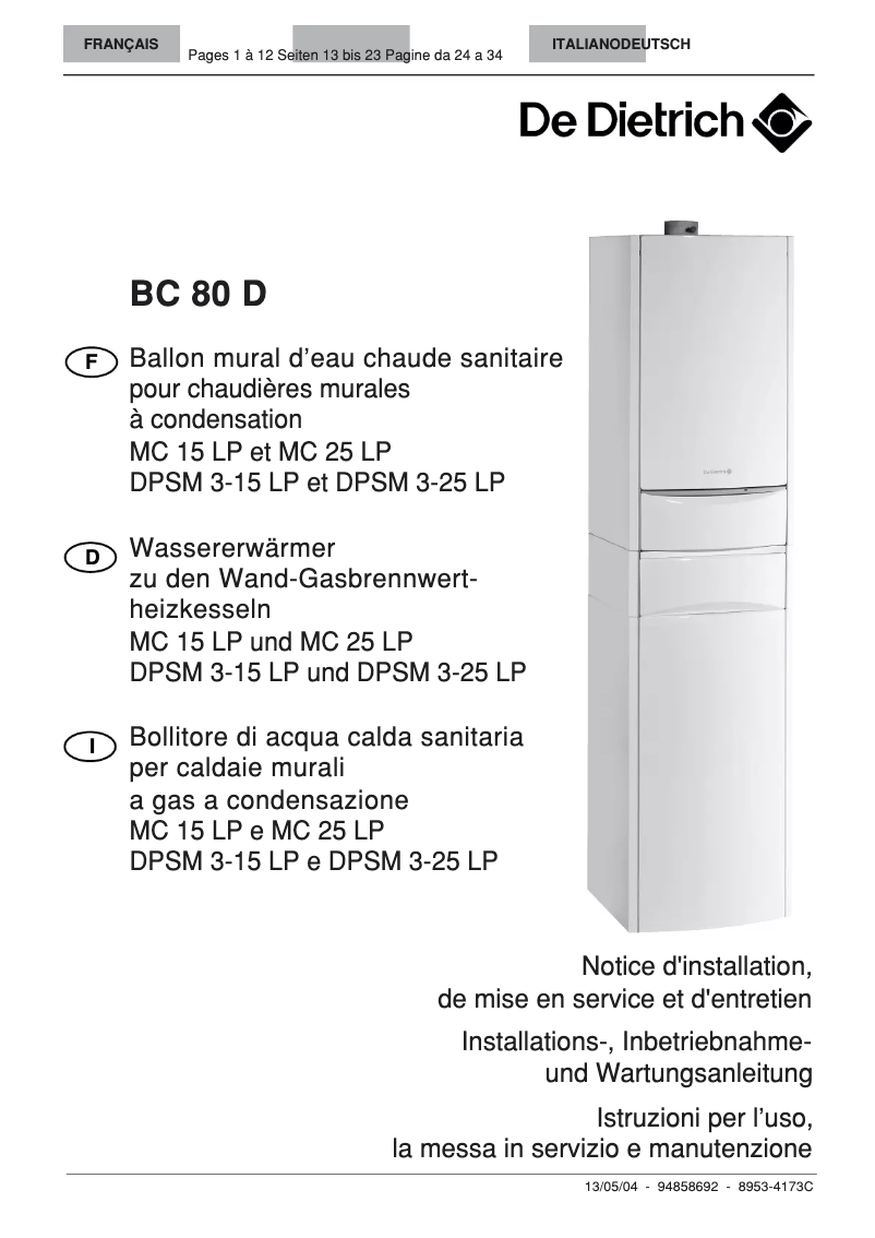 First page image of the manual for BC 80 D
