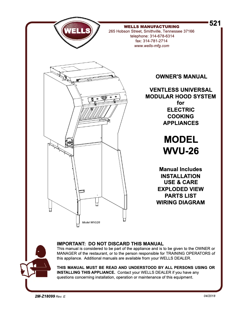 First page image of the manual for WVU-26