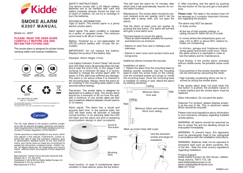 Page 1 of the manual User Manual Kidde K2007