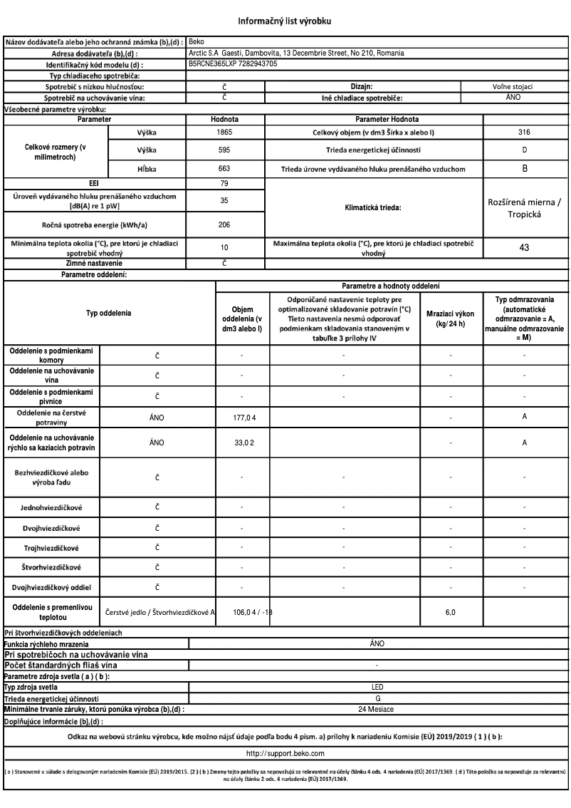 Page 1 of the manual Technical Sheet Beko B5RCNE365LXP