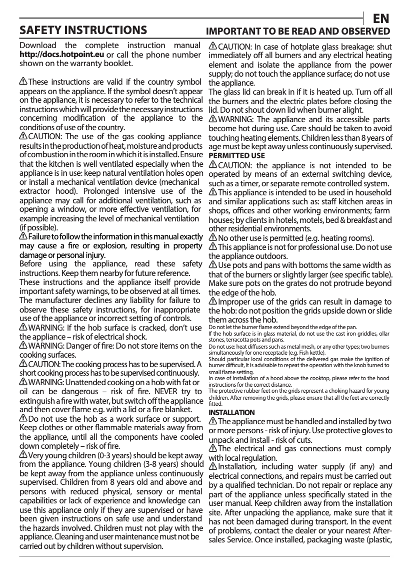 Page 1 of the manual User Manual Hotpoint HGS 72S BK