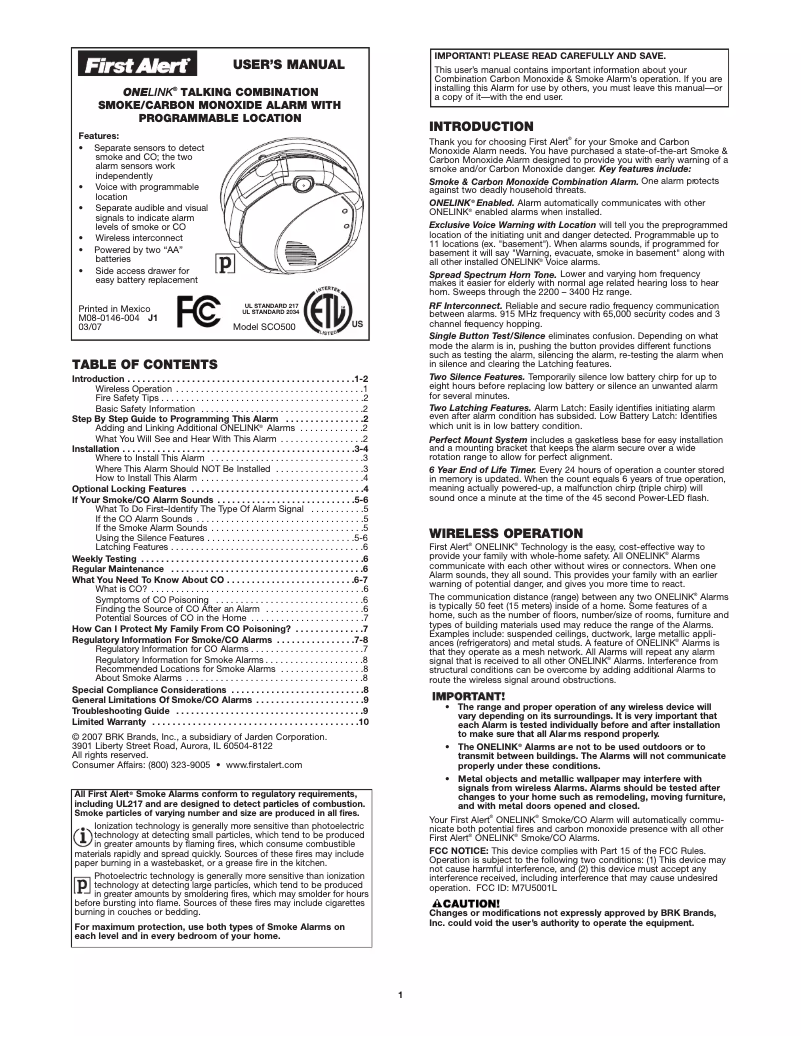First page image of the manual for SCO500