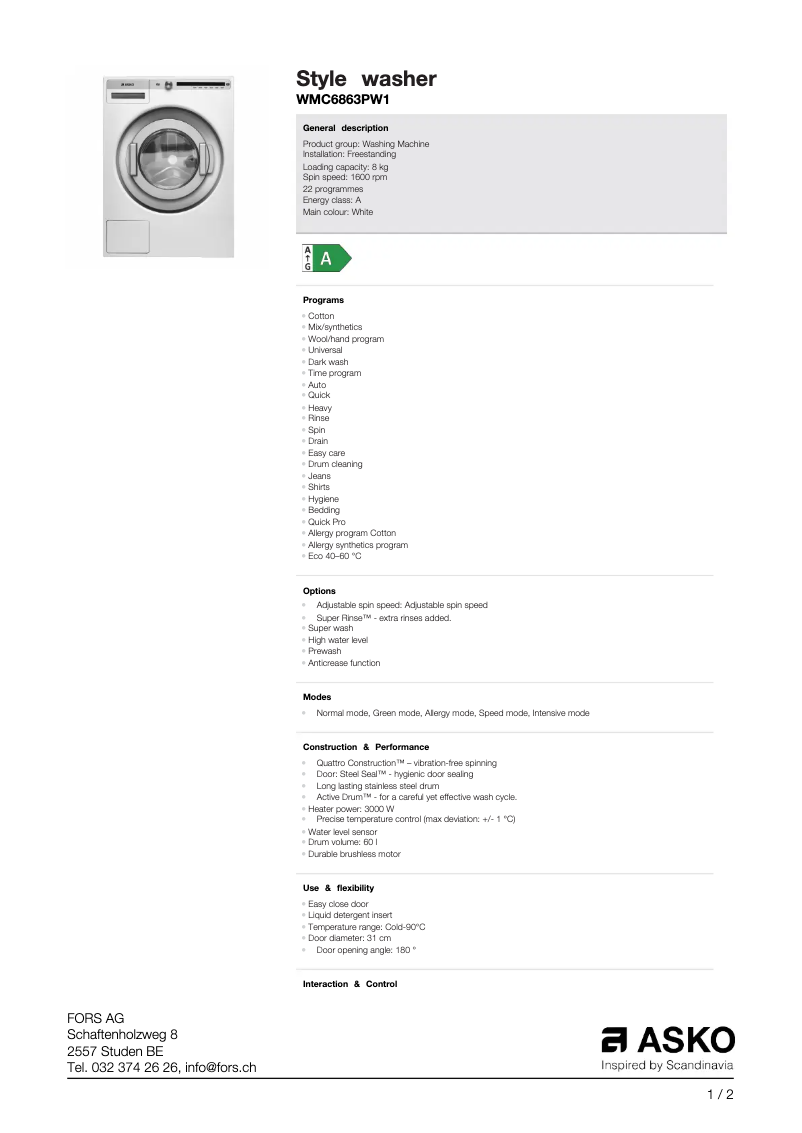 First page image of the manual for WMC6863PW1