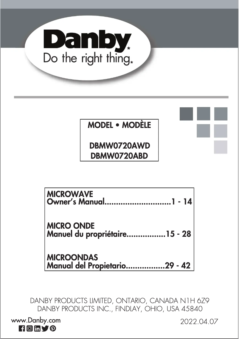 Page 1 of the manual User Manual Danby DBMW0720ABD