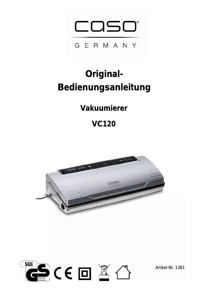 Page 1 of the manual User Manual Caso VC120