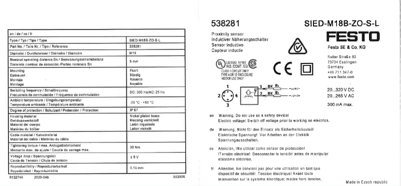 Page 1 of the manual User Manual Festo SIED-M18B-ZO-S-L