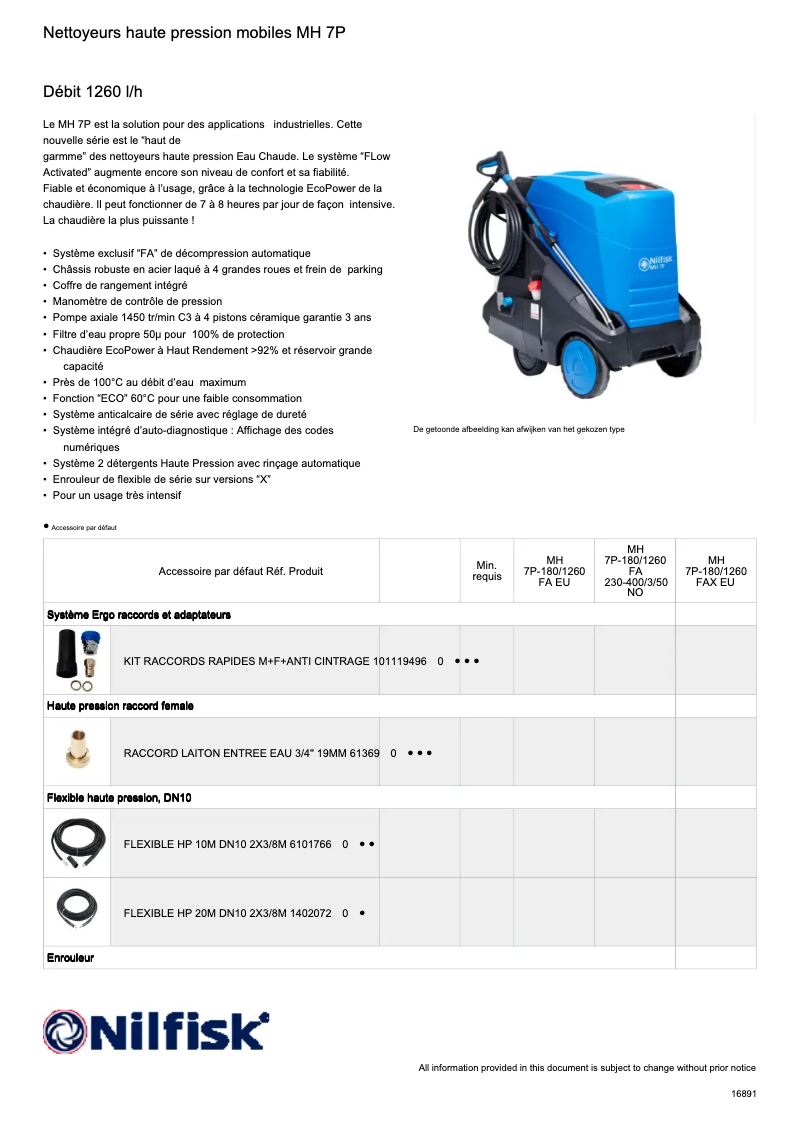 Page 1 of the manual Technical Sheet Nilfisk MH 7P