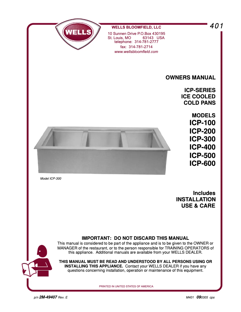 Page 1 of the manual User Manual Wells ICP300