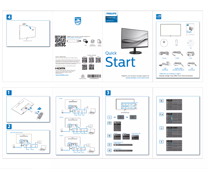 Page 1 of the manual Quick Start Guide Philips 221V8LD